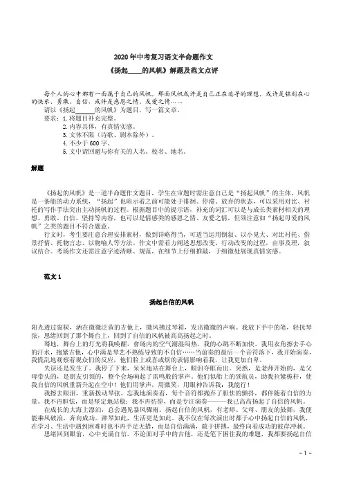 2020年中考复习语文半命题作文《扬起    的风帆》解题及范文点评