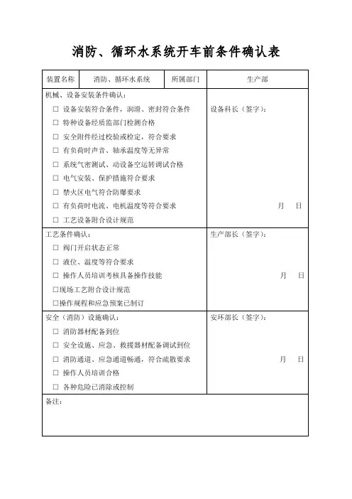 设备试车条件、开车前安全条件确认检查表