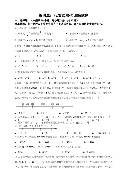 第四章：代数式培优训练试题