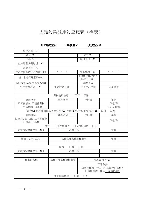固定污染源排污登记表(样表)