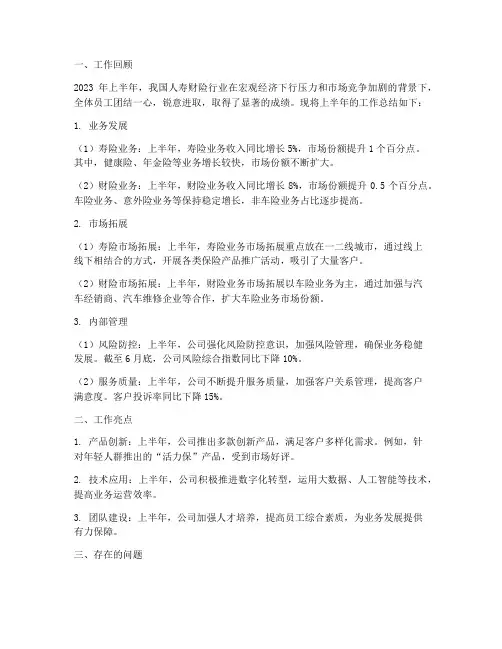 半年人寿财险工作总结