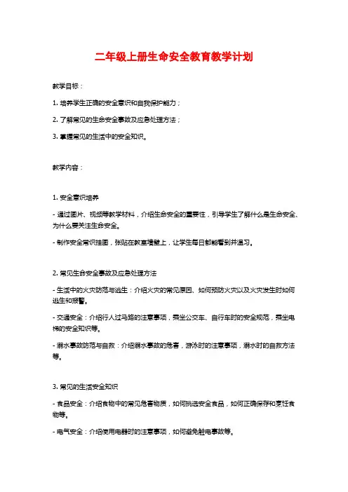 二年级上册生命安全教育教学计划
