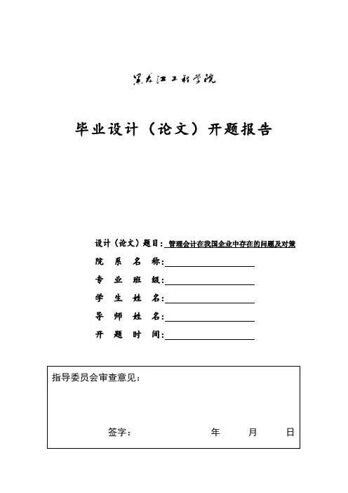 管理会计在我国企业中存在的问题及对策开题报告 (2)