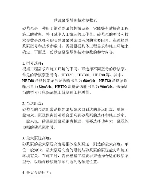 砂浆泵型号和技术参数表
