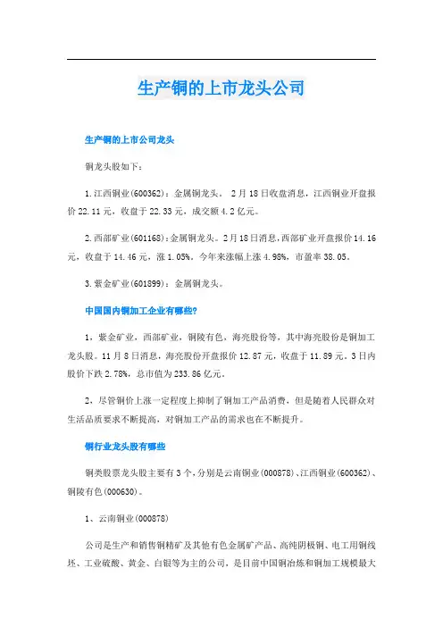 生产铜的上市龙头公司