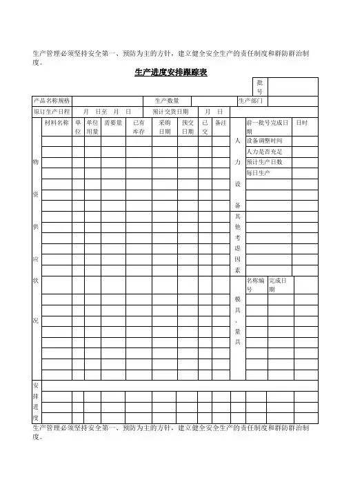 生产进度安排跟踪表