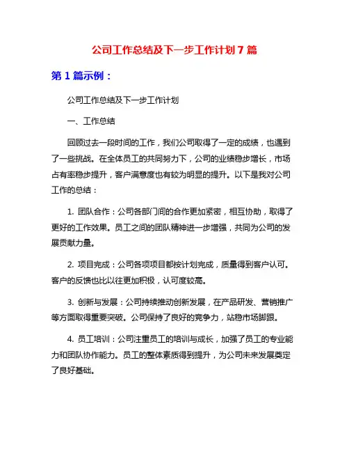 公司工作总结及下一步工作计划7篇