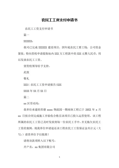 农民工工资支付申请书