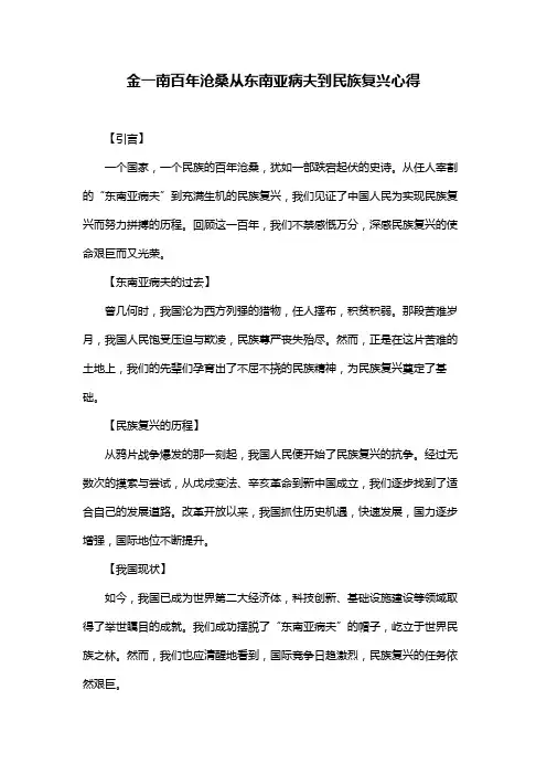 金一南百年沧桑从东南亚病夫到民族复兴心得