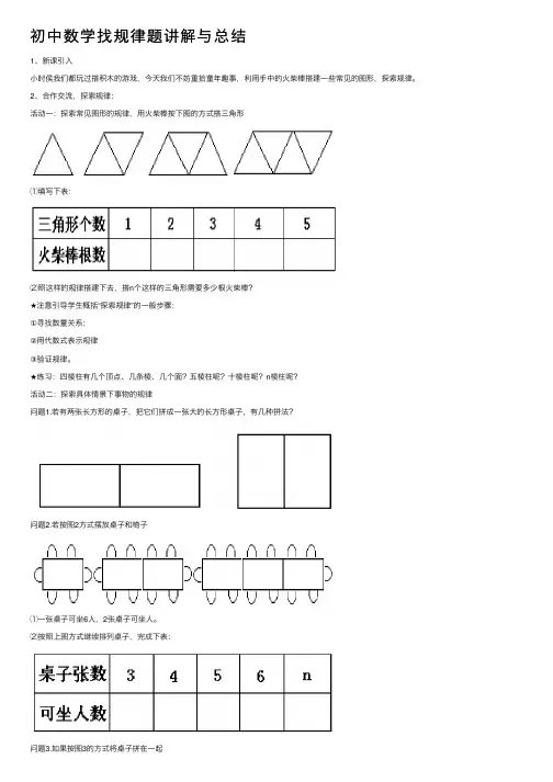 初中数学找规律题讲解与总结