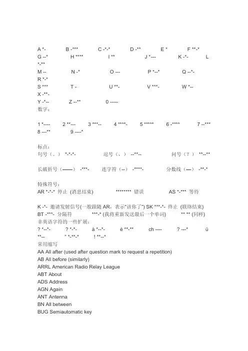 摩斯电码国际通用表A