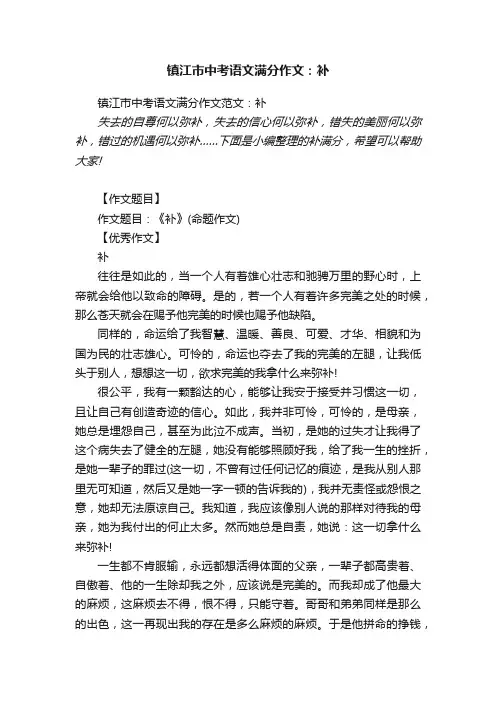镇江市中考语文满分作文范文：补