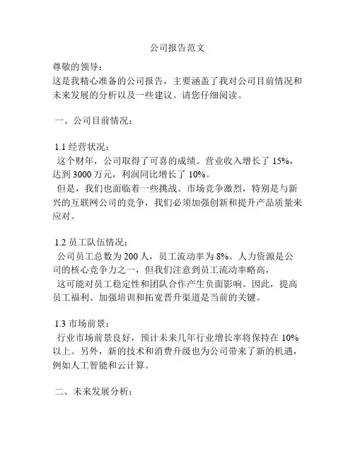 公司报告范文