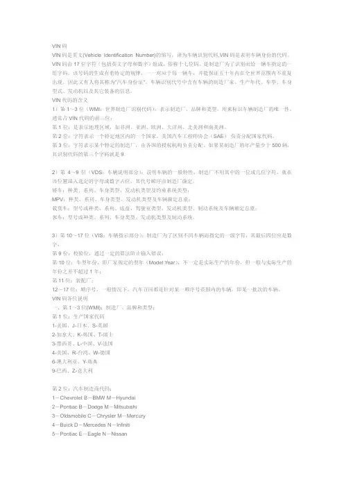 VIN码意义