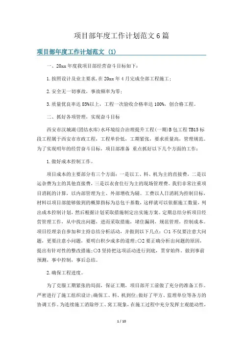 项目部年度工作计划范文6篇