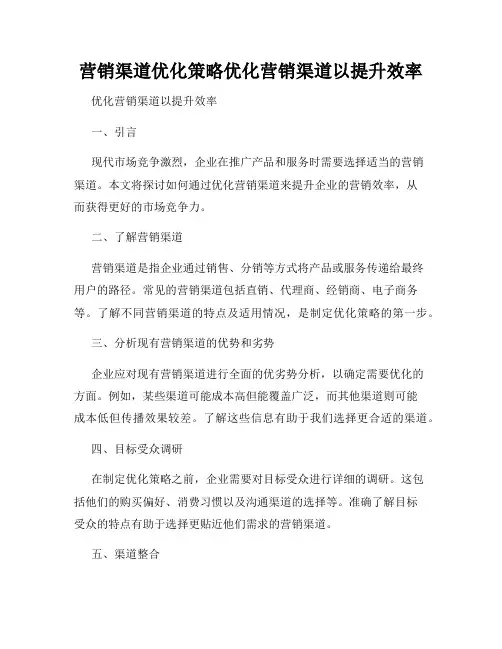 营销渠道优化策略优化营销渠道以提升效率