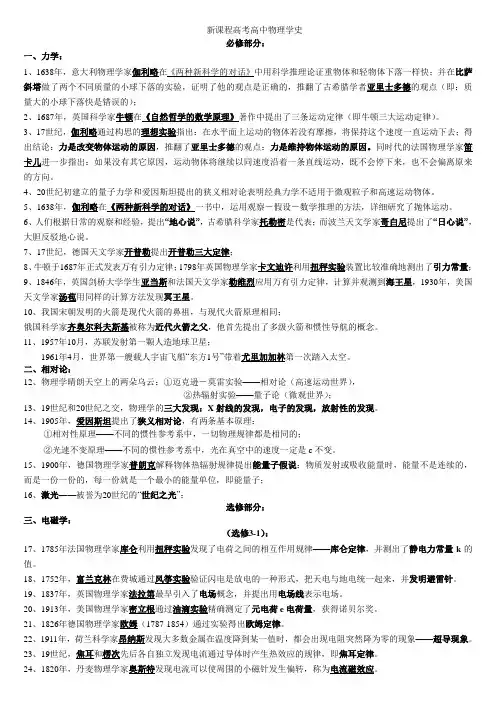 高中物理学史高考必背