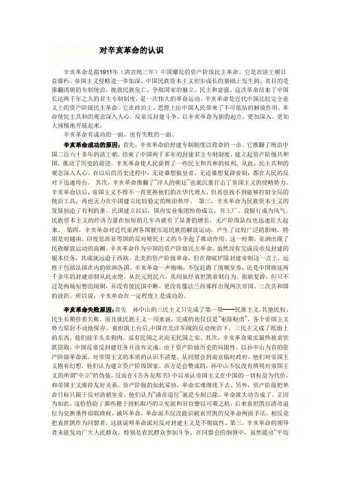 对辛亥革命的认识1