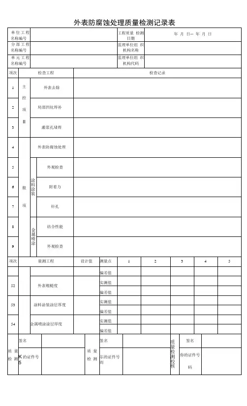 外表防腐蚀处理质量检测记录表(2022版)