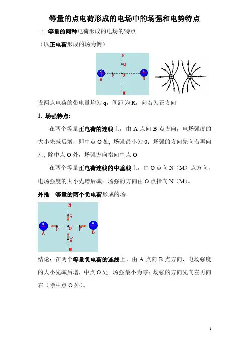 等量的点电荷形成的电场中的场强和电势特点