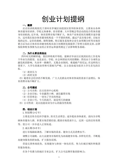 创业计划提纲