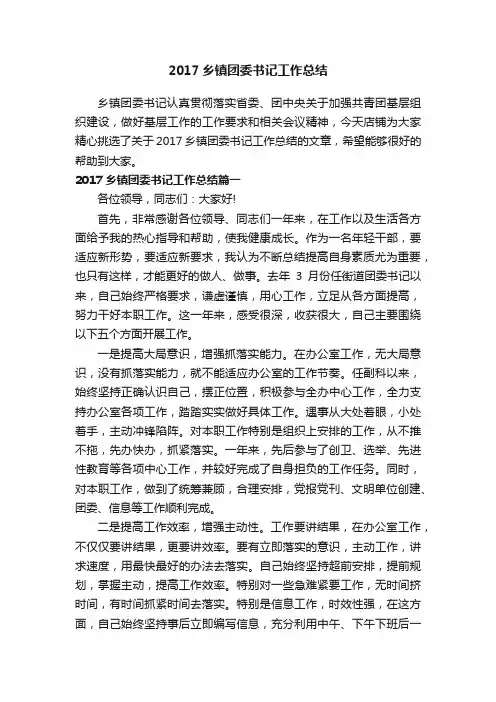 2017乡镇团委书记工作总结