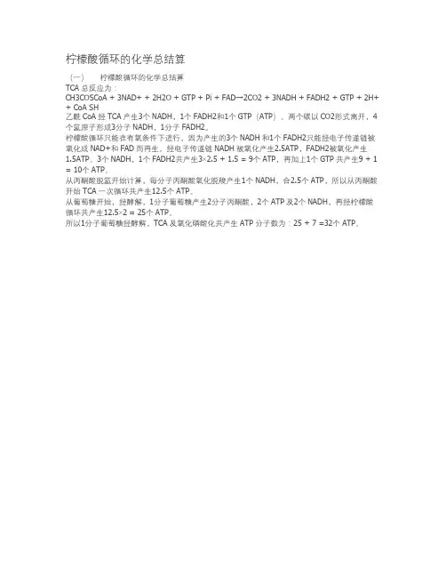 柠檬酸循环的化学总结算