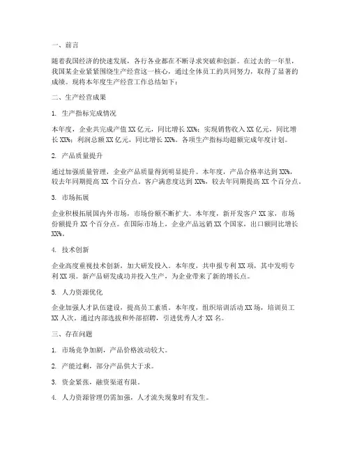 生产经营总结范文
