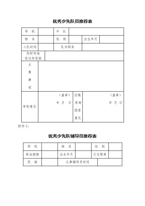 优秀少先队员推荐表