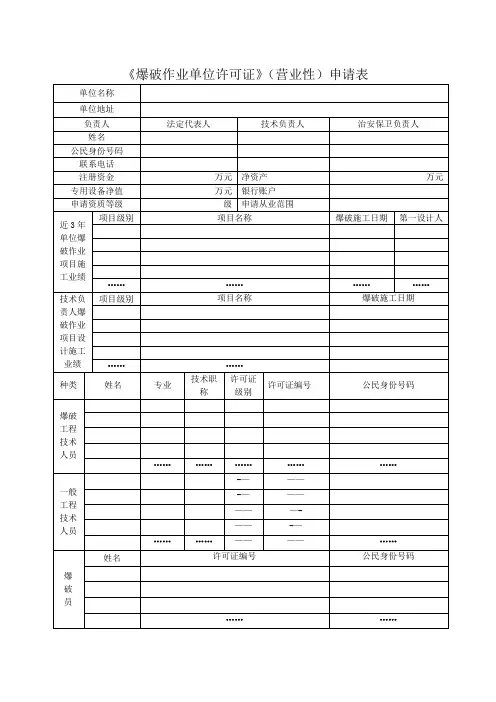 爆破单位作业所需表格及安全管理制度