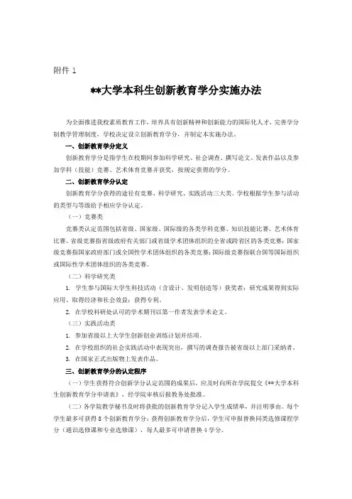 西安外国语大学本科生创新教育学分实施办法【模板】