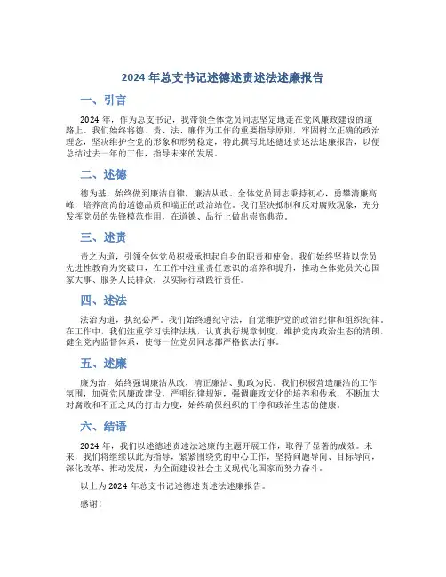 2024年总支书记述德述责述法述廉报告
