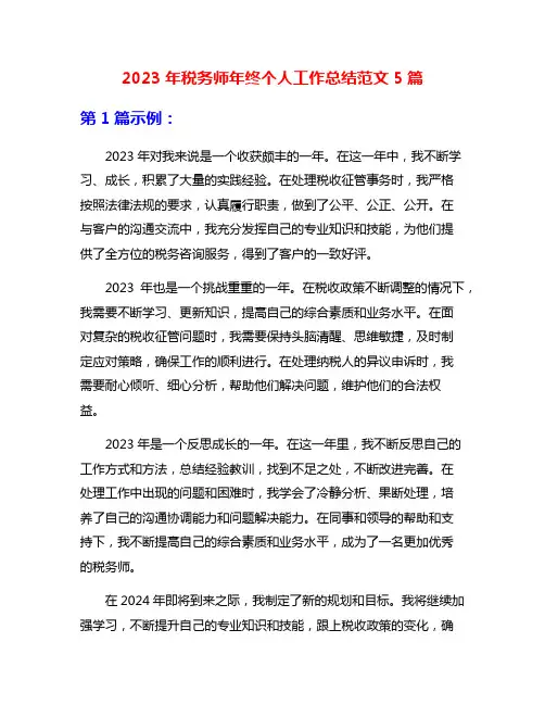 2023年税务师年终个人工作总结范文5篇