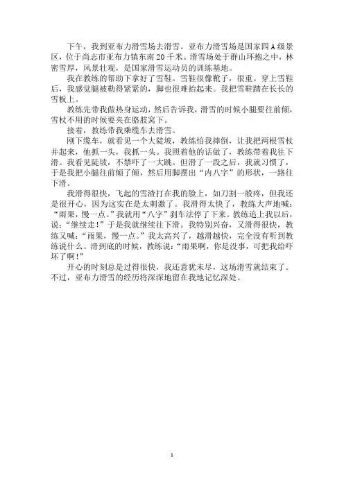 最新亚布力滑雪作文