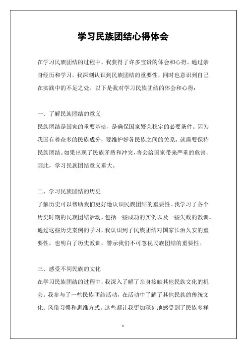 学习民族团结心得体会