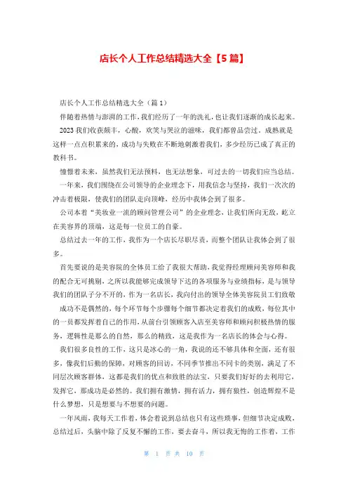 店长个人工作总结精选大全【5篇】