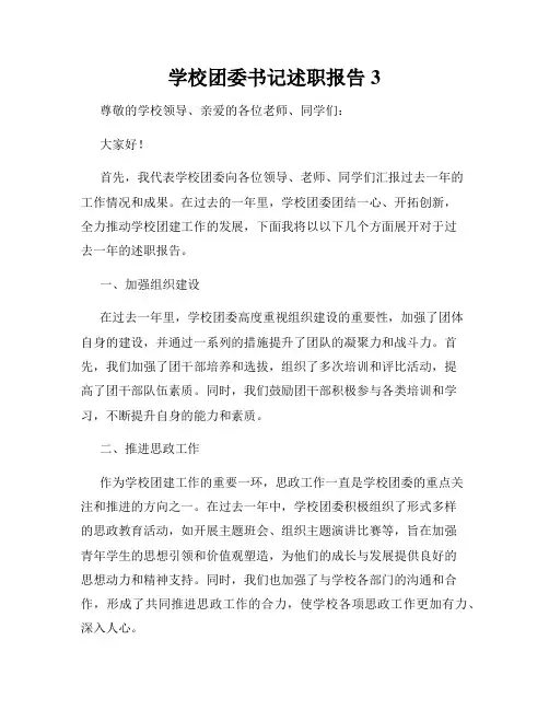 学校团委书记述职报告3