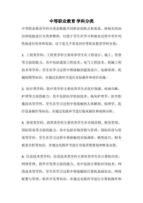 中等职业教育 学科分类
