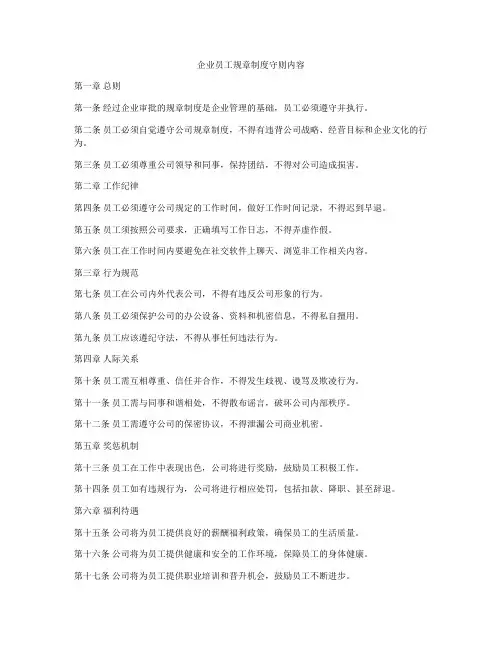 企业员工规章制度守则内容