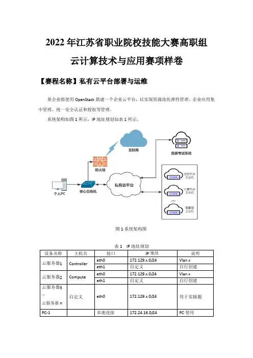 江苏省职业院校技能大赛高职组云计算赛项-样卷-私有云