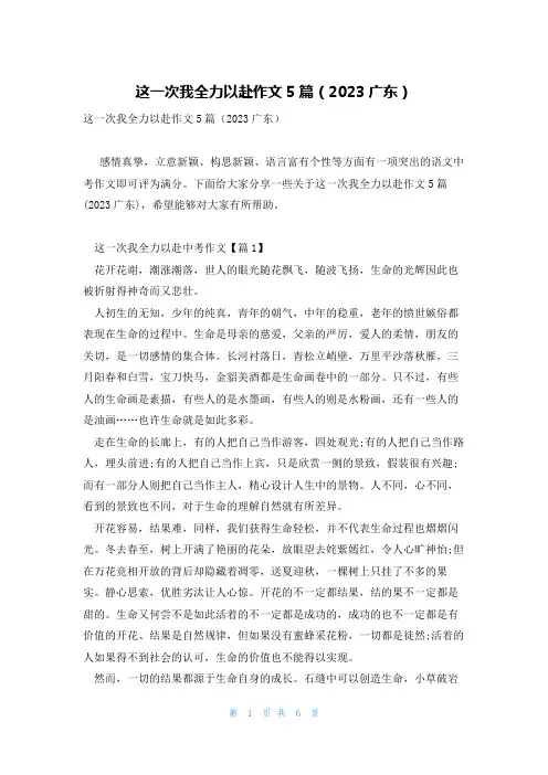 这一次我全力以赴作文5篇(2023广东)