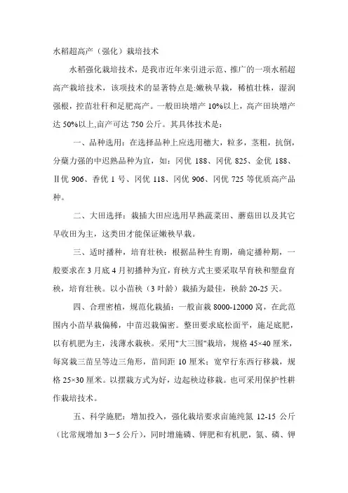 水稻超高产(强化)栽培技术