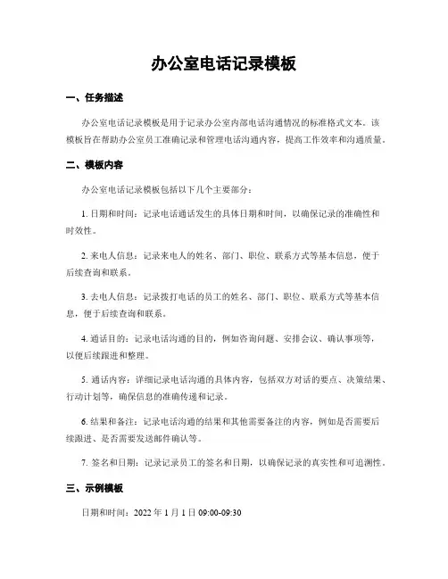 办公室电话记录模板