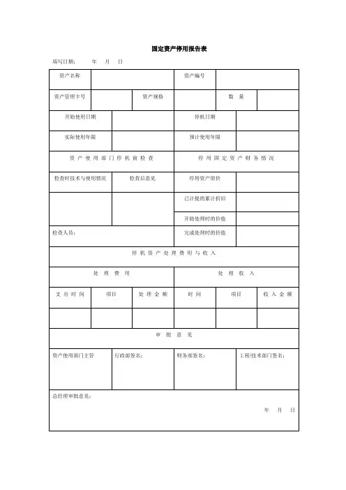 标准固定资产停用报告表(财务模板)