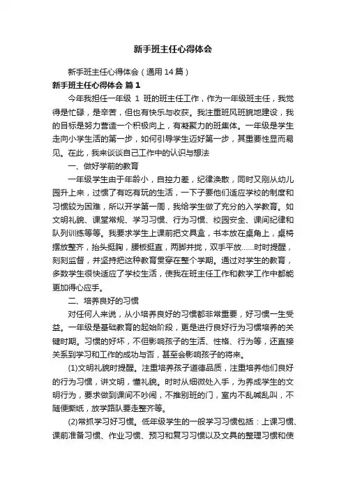 新手班主任心得体会（通用14篇）