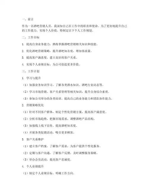 酒吧营销个人工作规划