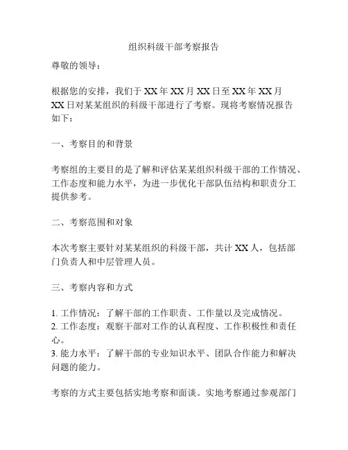 组织科级干部考察报告