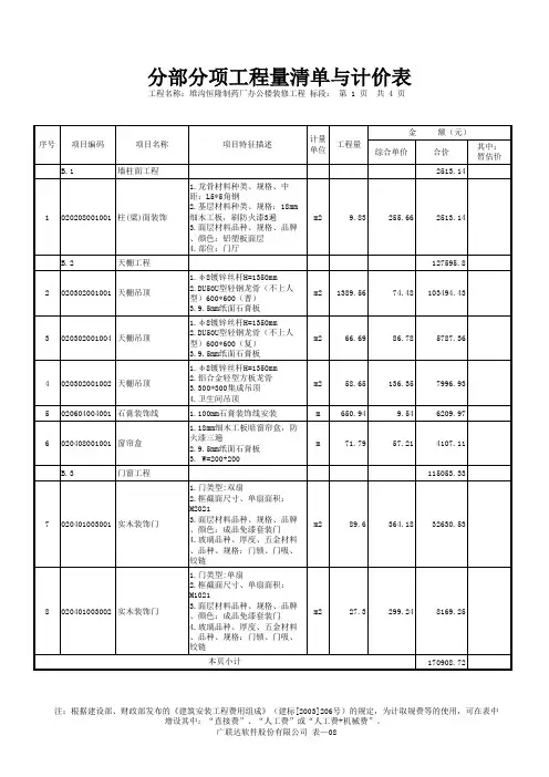 分部分项工程量清单与计价表