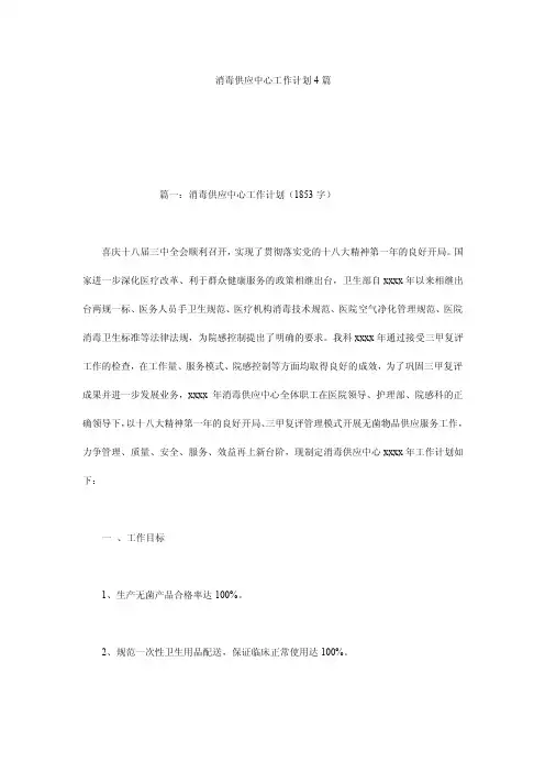 消毒供应中心工作计划4篇