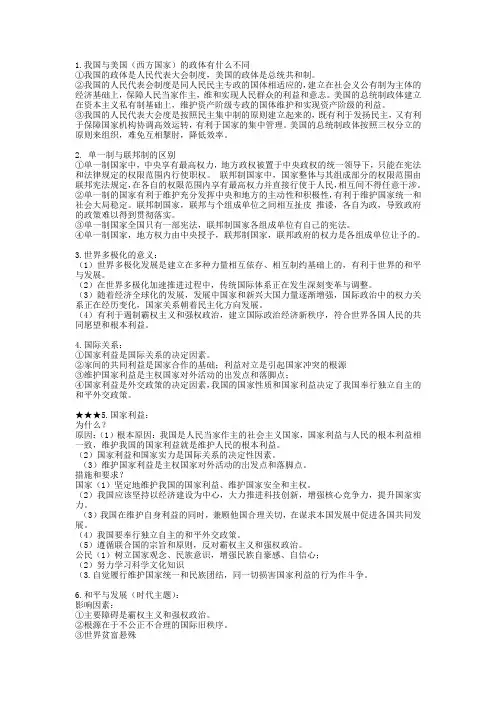 高中政治-当代国际政治与经济主观题必背知识点-2022届高考政治一轮复习统编版选择性必修一